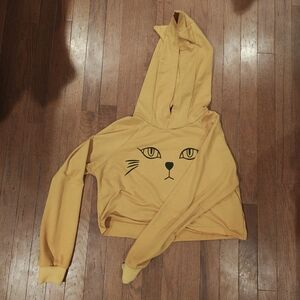 Yellow Cat Face Crop Hoodie